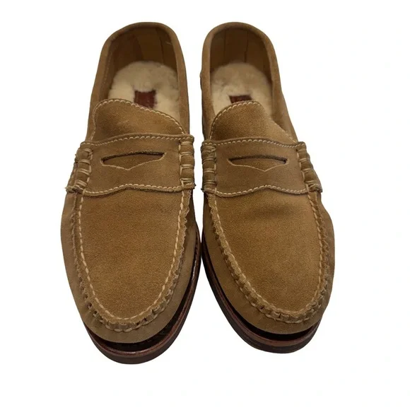 Ralph Lauren Men’s Suede Loafers Shearling Lined Lactae Hevea Sole 9D